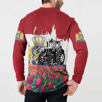 Netherlands Farm Landscape Button Sweatshirt with Tractor and Tulips