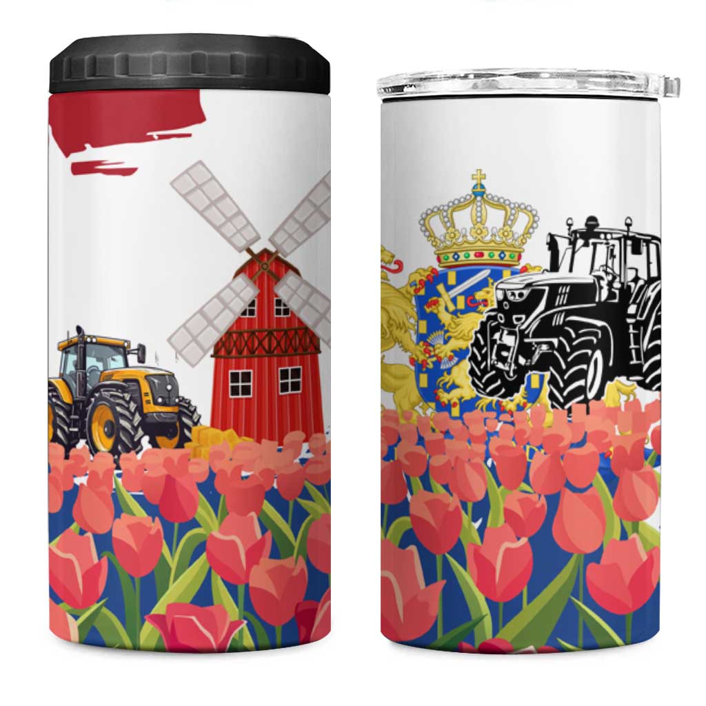 Netherlands Farm Landscape 4 in 1 Can Cooler Tumbler with Tractor and Tulips