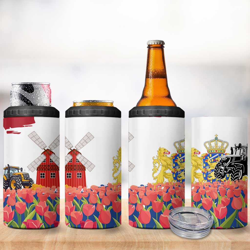 Netherlands Farm Landscape 4 in 1 Can Cooler Tumbler with Tractor and Tulips
