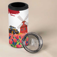 Netherlands Farm Landscape 4 in 1 Can Cooler Tumbler with Tractor and Tulips