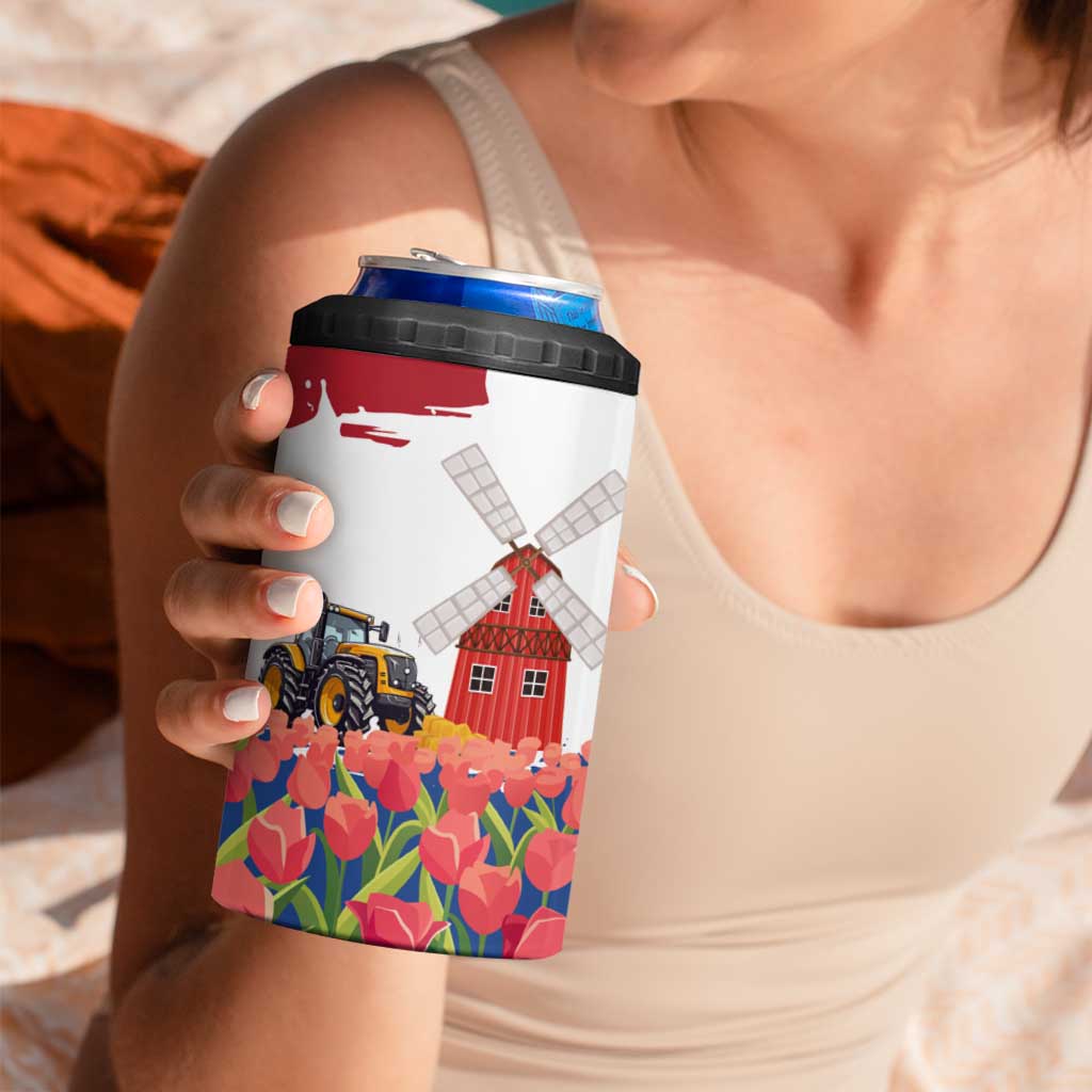 Netherlands Farm Landscape 4 in 1 Can Cooler Tumbler with Tractor and Tulips