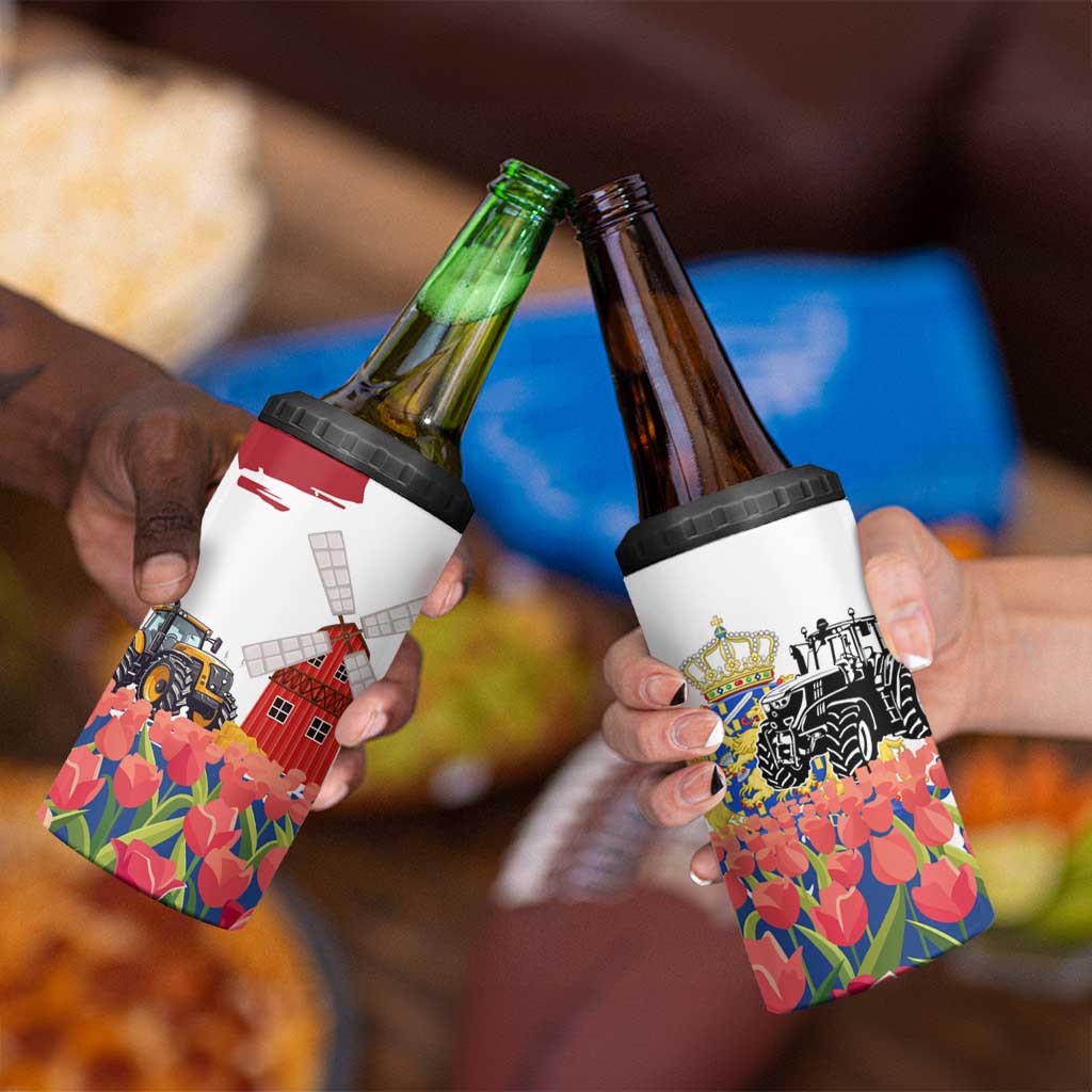 Netherlands Farm Landscape 4 in 1 Can Cooler Tumbler with Tractor and Tulips