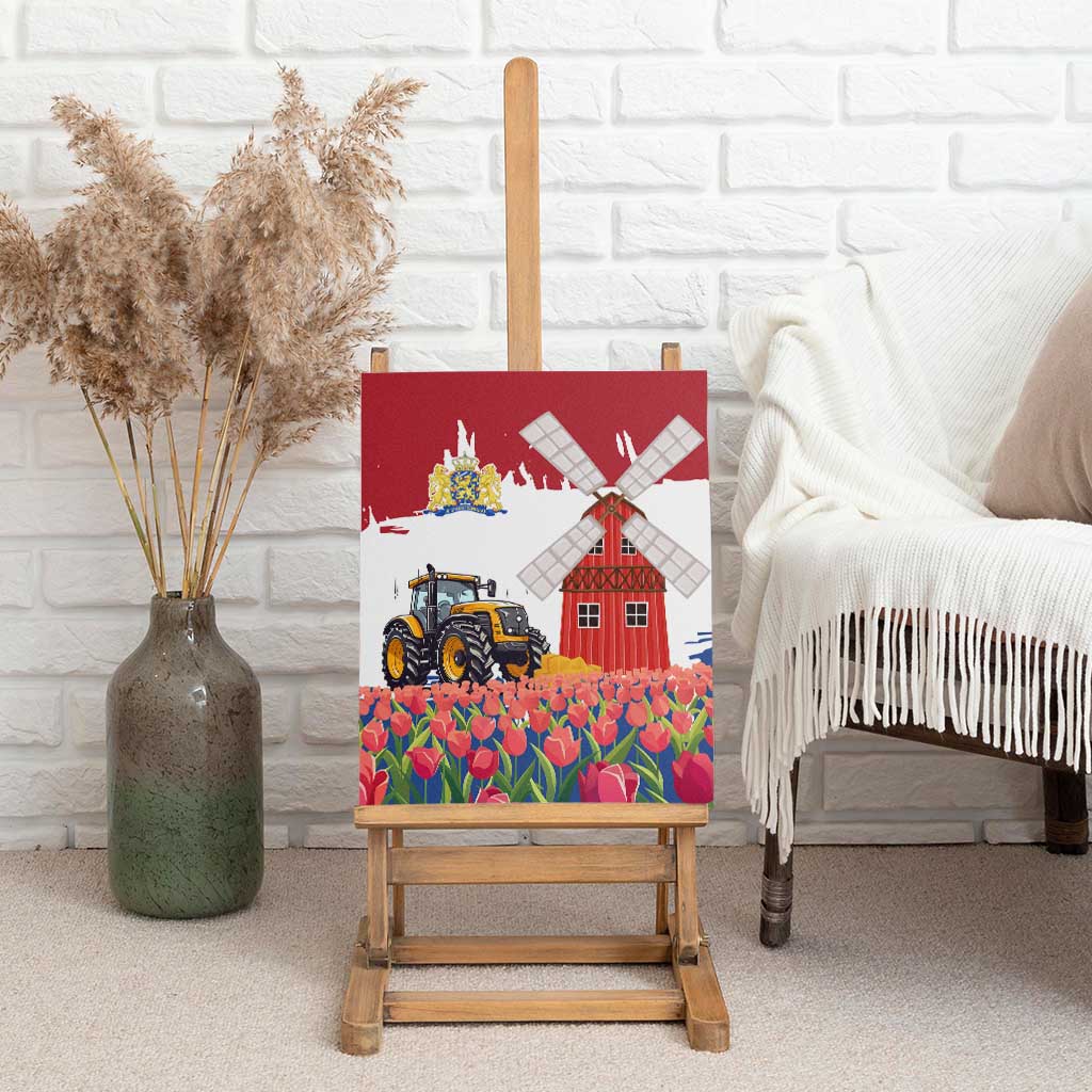 Netherlands Farm Landscape Canvas Wall Art with Tractor and Tulips