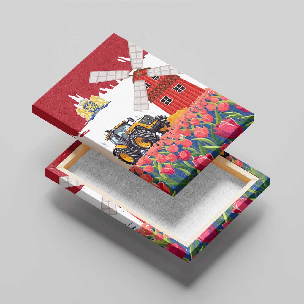 Netherlands Farm Landscape Canvas Wall Art with Tractor and Tulips