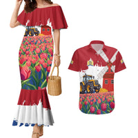 Netherlands Farm Landscape Couples Matching Mermaid Dress and Hawaiian Shirt with Tractor and Tulips