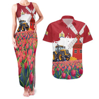 Netherlands Farm Landscape Couples Matching Tank Maxi Dress and Hawaiian Shirt with Tractor and Tulips