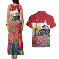 Netherlands Farm Landscape Couples Matching Tank Maxi Dress and Hawaiian Shirt with Tractor and Tulips