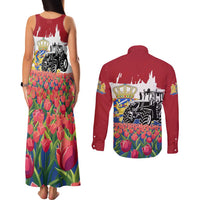 Netherlands Farm Landscape Couples Matching Tank Maxi Dress and Long Sleeve Button Shirt with Tractor and Tulips