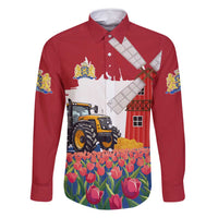 Netherlands Farm Landscape Family Matching Long Sleeve Bodycon Dress and Hawaiian Shirt with Tractor and Tulips