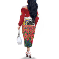 Netherlands Farm Landscape Family Matching Off The Shoulder Long Sleeve Dress and Hawaiian Shirt with Tractor and Tulips