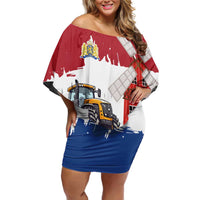 Netherlands Farm Landscape Family Matching Off Shoulder Short Dress and Hawaiian Shirt with Tractor and Tulips
