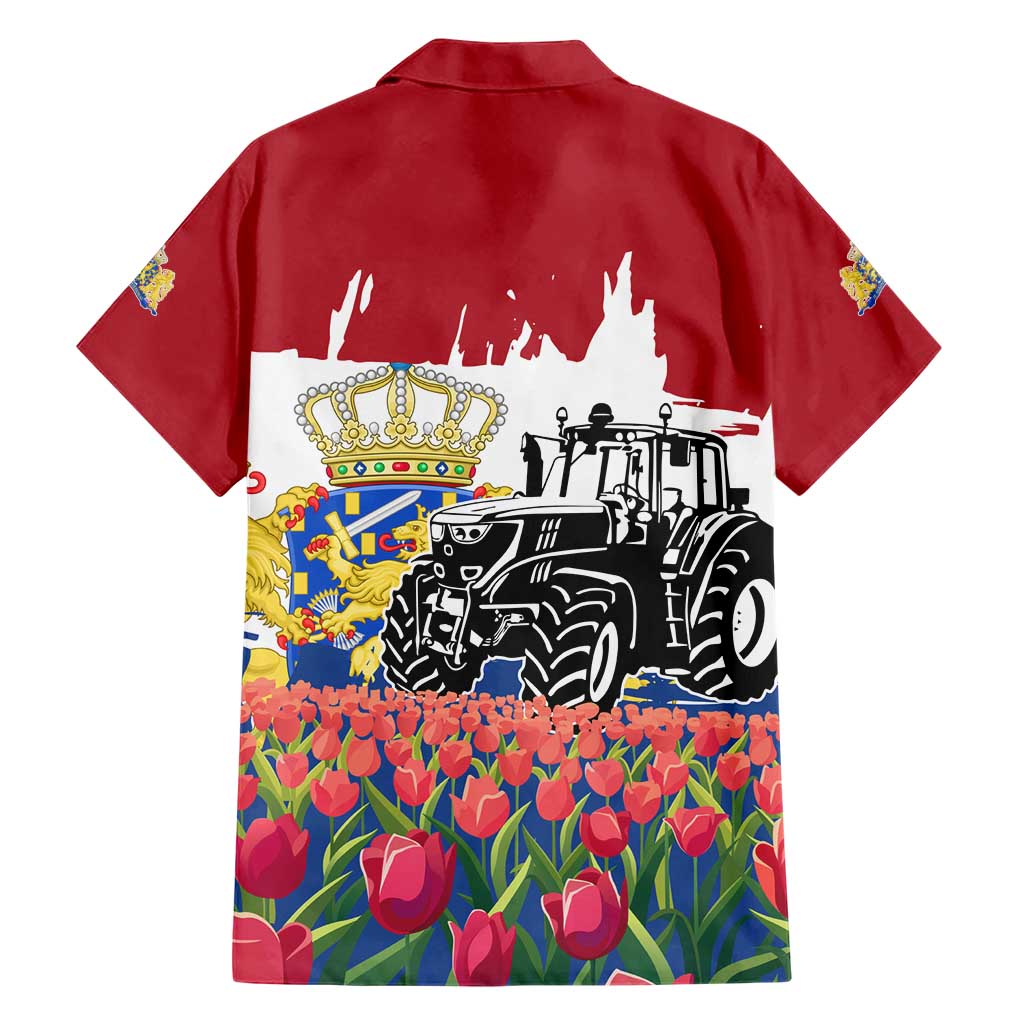 Netherlands Farm Landscape Family Matching Short Sleeve Bodycon Dress and Hawaiian Shirt with Tractor and Tulips