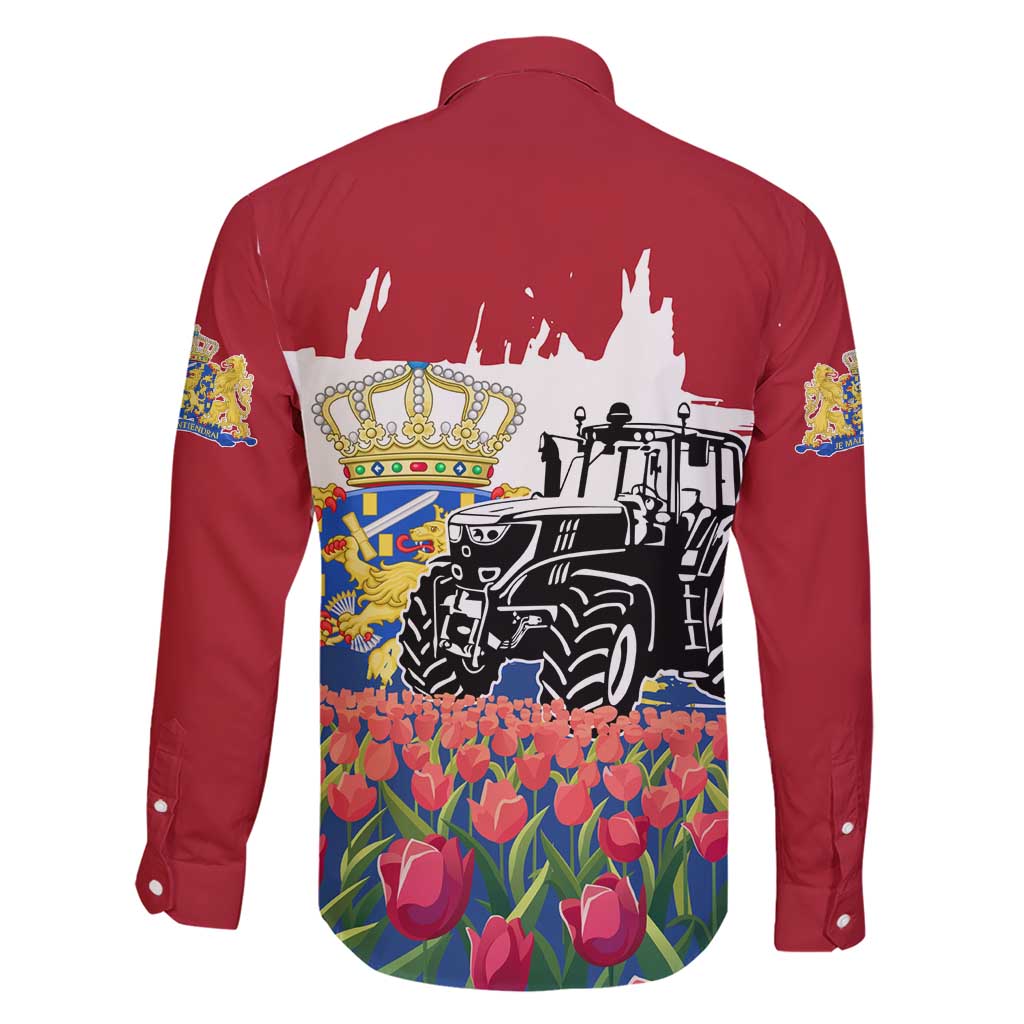 Netherlands Farm Landscape Family Matching Short Sleeve Bodycon Dress and Hawaiian Shirt with Tractor and Tulips