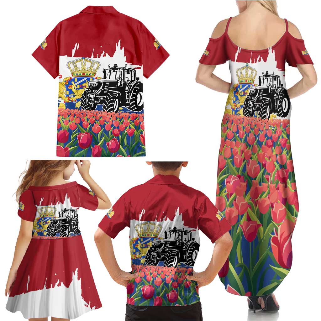 Netherlands Farm Landscape Family Matching Summer Maxi Dress and Hawaiian Shirt with Tractor and Tulips