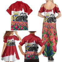 Netherlands Farm Landscape Family Matching Summer Maxi Dress and Hawaiian Shirt with Tractor and Tulips