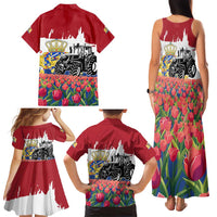 Netherlands Farm Landscape Family Matching Tank Maxi Dress and Hawaiian Shirt with Tractor and Tulips