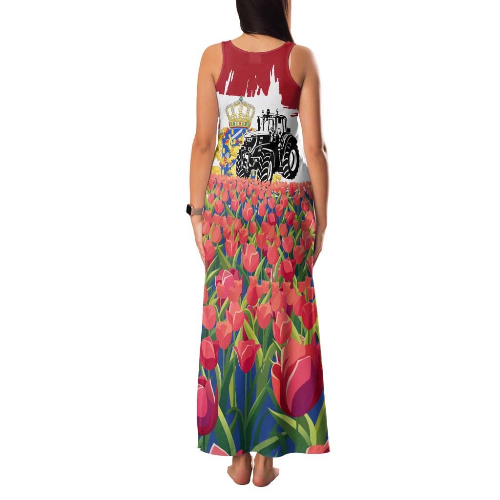 Netherlands Farm Landscape Family Matching Tank Maxi Dress and Hawaiian Shirt with Tractor and Tulips