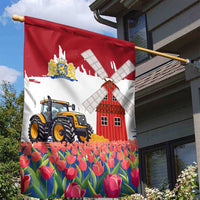 Netherlands Farm Landscape Garden Flag with Tractor and Tulips