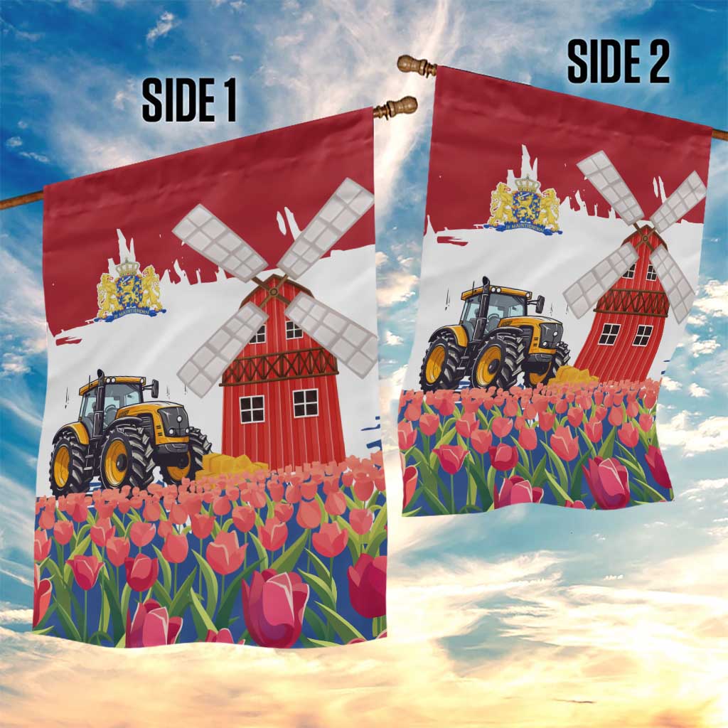 Netherlands Farm Landscape Garden Flag with Tractor and Tulips