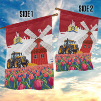 Netherlands Farm Landscape Garden Flag with Tractor and Tulips