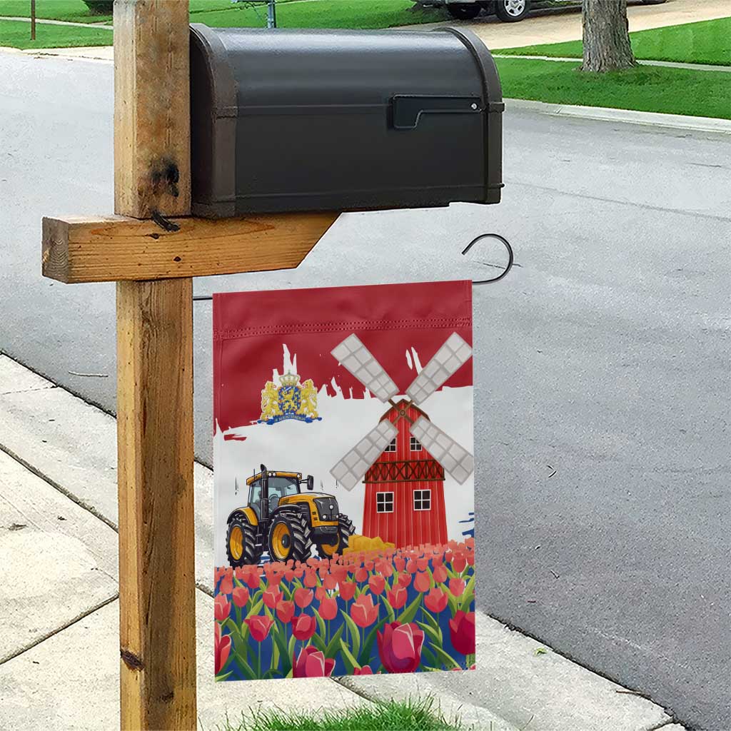 Netherlands Farm Landscape Garden Flag with Tractor and Tulips