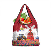 Netherlands Farm Landscape Grocery Bag with Tractor and Tulips