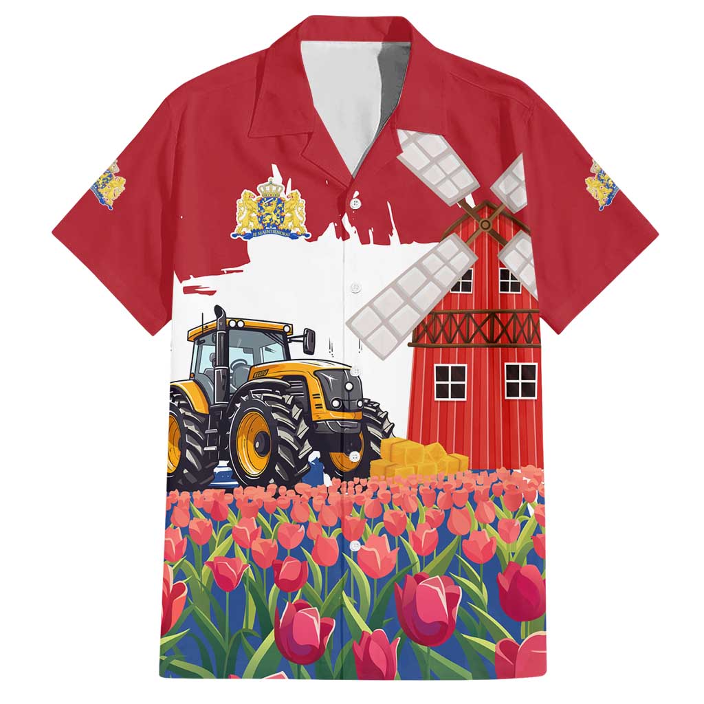 Netherlands Farm Landscape Hawaiian Shirt with Tractor and Tulips
