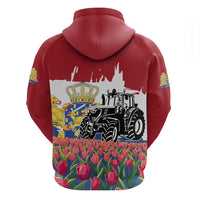 Netherlands Farm Landscape Hoodie with Tractor and Tulips