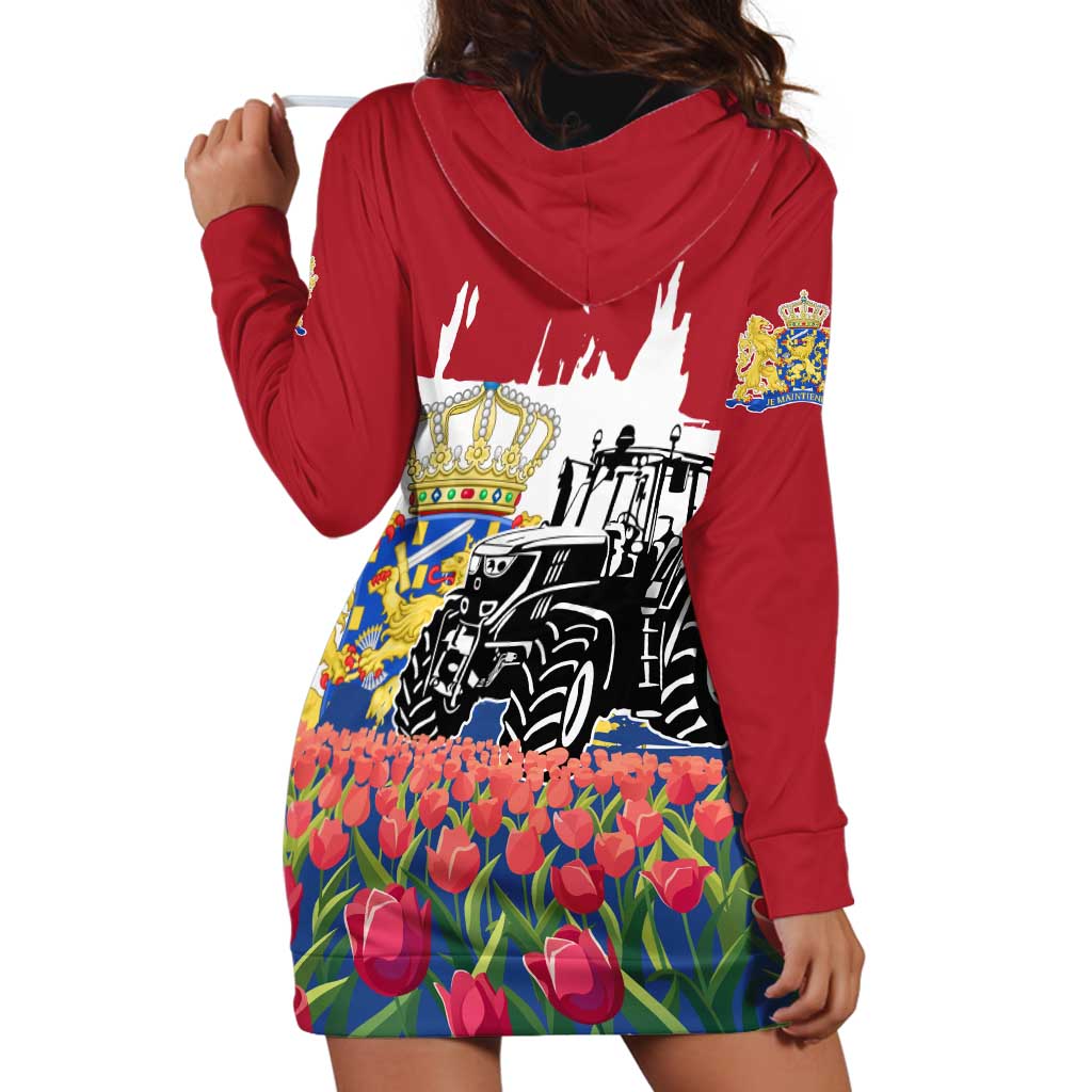 Netherlands Farm Landscape Hoodie Dress with Tractor and Tulips