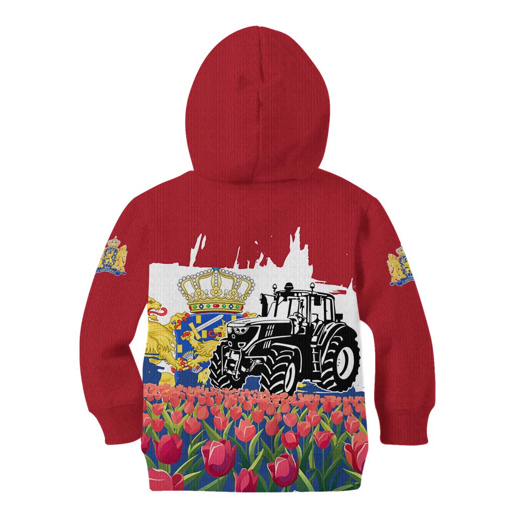 Netherlands Farm Landscape Kid Hoodie with Tractor and Tulips