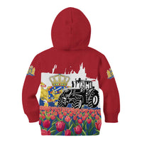 Netherlands Farm Landscape Kid Hoodie with Tractor and Tulips