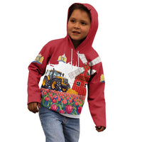 Netherlands Farm Landscape Kid Hoodie with Tractor and Tulips