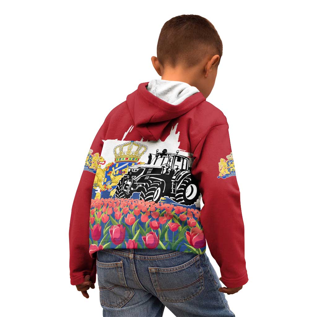 Netherlands Farm Landscape Kid Hoodie with Tractor and Tulips