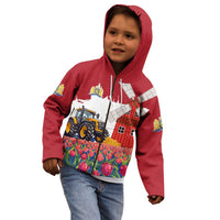 Netherlands Farm Landscape Kid Hoodie with Tractor and Tulips