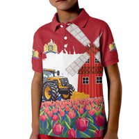 Netherlands Farm Landscape Kid Polo Shirt with Tractor and Tulips