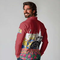 Netherlands Farm Landscape Long Sleeve Polo Shirt with Tractor and Tulips