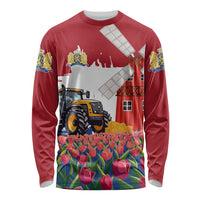 Netherlands Farm Landscape Long Sleeve Shirt with Tractor and Tulips