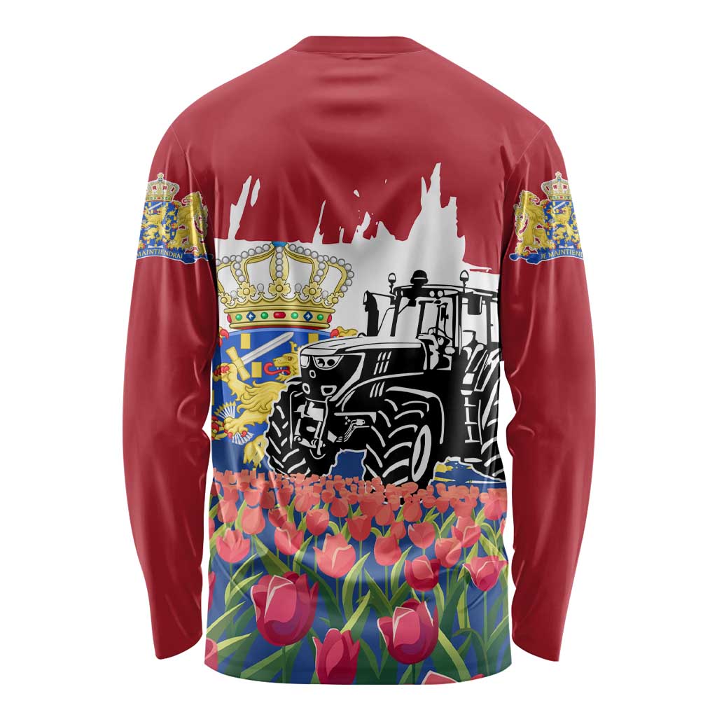 Netherlands Farm Landscape Long Sleeve Shirt with Tractor and Tulips