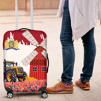 Netherlands Farm Landscape Luggage Cover with Tractor and Tulips