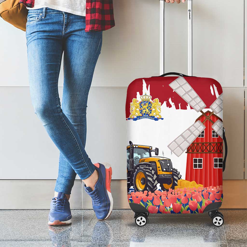 Netherlands Farm Landscape Luggage Cover with Tractor and Tulips