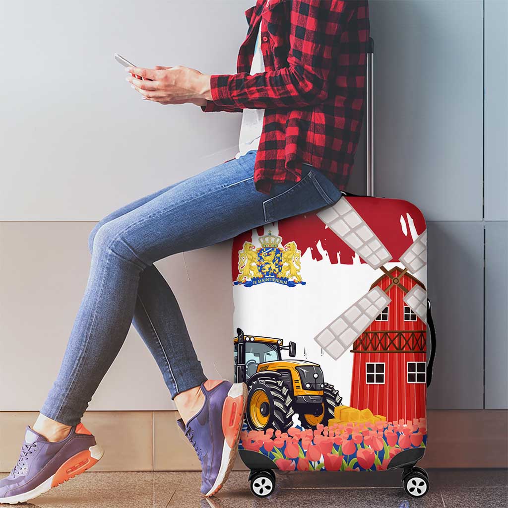 Netherlands Farm Landscape Luggage Cover with Tractor and Tulips