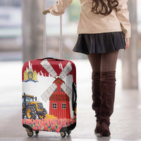 Netherlands Farm Landscape Luggage Cover with Tractor and Tulips