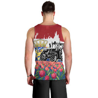 Netherlands Farm Landscape Men Tank Top with Tractor and Tulips