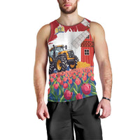 Netherlands Farm Landscape Men Tank Top with Tractor and Tulips