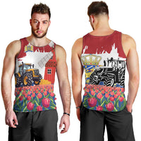 Netherlands Farm Landscape Men Tank Top with Tractor and Tulips