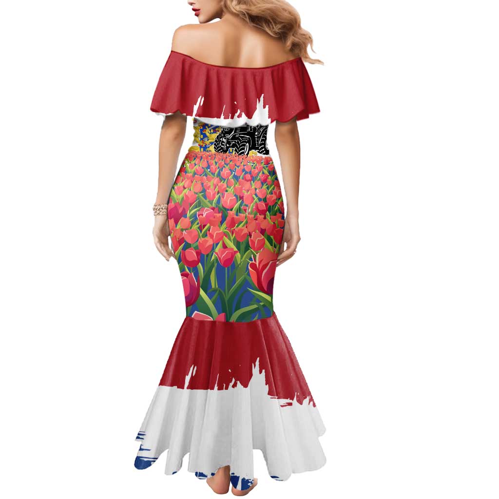 Netherlands Farm Landscape Mermaid Dress with Tractor and Tulips