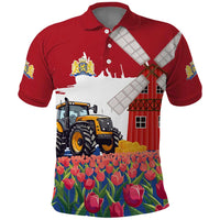 Netherlands Farm Landscape Polo Shirt with Tractor and Tulips
