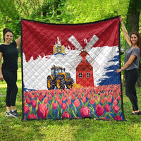 Netherlands Farm Landscape Quilt with Tractor and Tulips