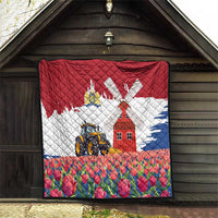 Netherlands Farm Landscape Quilt with Tractor and Tulips