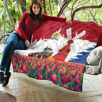 Netherlands Farm Landscape Quilt with Tractor and Tulips